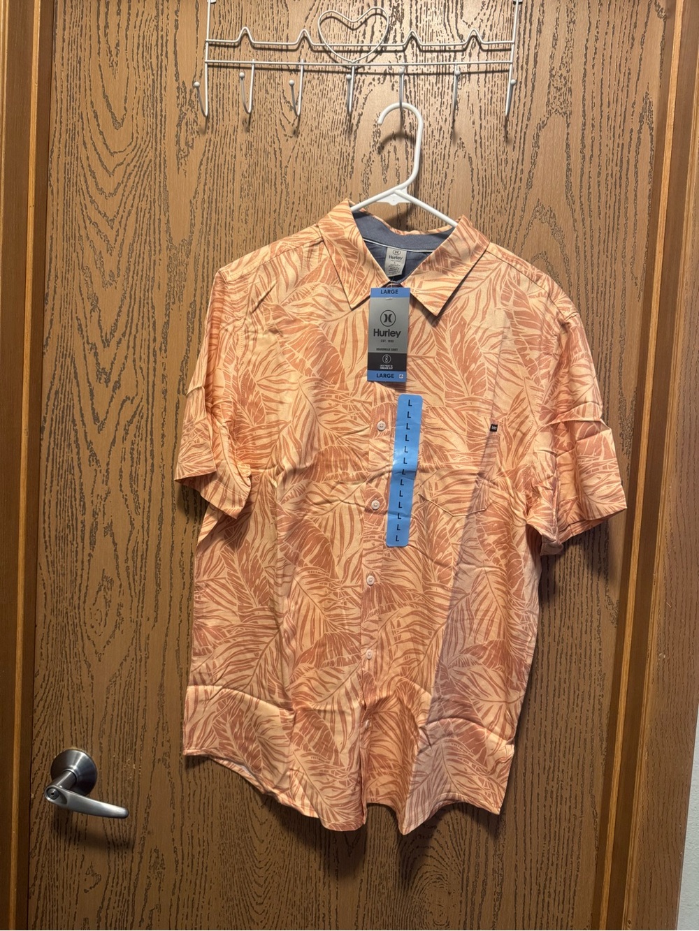 Hurley Men's Peach Leaf-Print Short Sleeve Button-Down Shirt